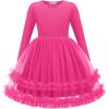 Arshiner Girls Tutu Dresses Toddler Fall Winter Long Sleeve Fluffy Tulle Party Dress for Kids 3-8Y(Hot Pink)