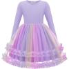 Arshiner Girls Tutu Dresses Toddler Fall Winter Long Sleeve Fluffy Tulle Party Dress for Kids 3-8Y(Lilac Rainbow)