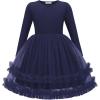 Arshiner Girls Tutu Dresses Toddler Fall Winter Long Sleeve Fluffy Tulle Party Dress for Kids 3-8Y(Navy Blue)