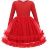 Arshiner Girls Tutu Dresses Toddler Fall Winter Long Sleeve Fluffy Tulle Party Dress for Kids 3-8Y(Red)