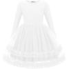 Arshiner Girls Tutu Dresses Toddler Fall Winter Long Sleeve Fluffy Tulle Party Dress for Kids 3-8Y(White)
