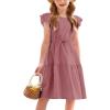Arshiner Toddler Cotton Linen Dress Summer Casual Party Double-Ruffle Sleeves Dresses 2-6Y(Gray Purple)