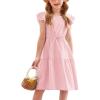 Arshiner Toddler Cotton Linen Dress Summer Casual Party Double-Ruffle Sleeves Dresses 2-6Y(Pink)