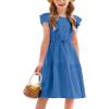 Arshiner Toddler Cotton Linen Dress Summer Casual Party Double-Ruffle Sleeves Dresses 2-6Y(Royal Blue)