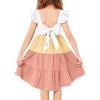 Arshiner Toddler Dress Little Girls Summer Cotton Backless High Low Hem Beach Casual Sundress with Pockets(Khaki Color Block)