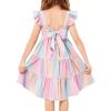 Arshiner Toddler Dress Little Girls Summer Cotton Backless High Low Hem Beach Casual Sundress with Pockets(Rainbow Pink)