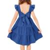 Arshiner Toddler Dress Little Girls Summer Cotton Backless High Low Hem Beach Casual Sundress with Pockets(Royal Blue)