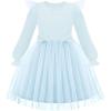 Arshiner Toddler Girls Tulle Dresses with Bow Tie Fall Winter Long Sleeve Formal Party Dress 1-7 Y(Blue)
