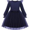 Arshiner Toddler Girls Tulle Dresses with Bow Tie Fall Winter Long Sleeve Formal Party Dress 1-7 Y(Navy Blue)