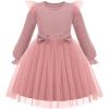 Arshiner Toddler Girls Tulle Dresses with Bow Tie Fall Winter Long Sleeve Formal Party Dress 1-7 Y(Pink)