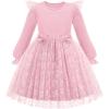 Arshiner Toddler Girls Tulle Dresses with Bow Tie Fall Winter Long Sleeve Formal Party Dress 1-7 Y(Pink Daisy)