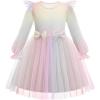 Arshiner Toddler Girls Tulle Dresses with Bow Tie Fall Winter Long Sleeve Formal Party Dress 1-7 Y(Rainbow Pink)