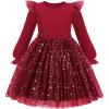 Arshiner Toddler Girls Tulle Dresses with Bow Tie Fall Winter Long Sleeve Formal Party Dress 1-7 Y(Wine Red Star)