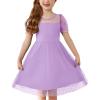 Arshiner Toddler Girls Tulle Summer Puff Sleeve Baby Girls Tutu Princess Party Casual Dress 2-6Y(Lilac)