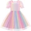 Arshiner Toddler Girls Tulle Summer Puff Sleeve Baby Girls Tutu Princess Party Casual Dress 2-6Y(Rainbow)