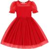 Arshiner Toddler Girls Tulle Summer Puff Sleeve Baby Girls Tutu Princess Party Casual Dress 2-6Y(Red)