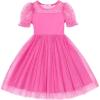 Arshiner Toddler Girls Tulle Summer Puff Sleeve Baby Girls Tutu Princess Party Casual Dress 2-6Y(Rose Red)
