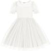 Arshiner Toddler Girls Tulle Summer Puff Sleeve Baby Girls Tutu Princess Party Casual Dress 2-6Y(White)