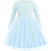Arshiner Toddler Girls Tutu Dress Long Sleeve Fall Winter Button Front Party Tulle Dresses 2-8Y(Blue)