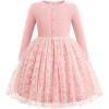Arshiner Toddler Girls Tutu Dress Long Sleeve Fall Winter Button Front Party Tulle Dresses 2-8Y(Flower Pink)