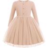 Arshiner Toddler Girls Tutu Dress Long Sleeve Fall Winter Button Front Party Tulle Dresses 2-8Y(Khaki)