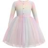 Arshiner Toddler Girls Tutu Dress Long Sleeve Fall Winter Button Front Party Tulle Dresses 2-8Y(Rainbow Pink)