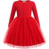 Arshiner Toddler Girls Tutu Dress Long Sleeve Fall Winter Button Front Party Tulle Dresses 2-8Y(Red)