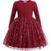 Arshiner Toddler Girls Tutu Dress Long Sleeve Fall Winter Button Front Party Tulle Dresses 2-8Y(Star Red)