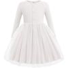 Arshiner Toddler Girls Tutu Dress Long Sleeve Fall Winter Button Front Party Tulle Dresses 2-8Y(White)