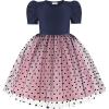 Arshiner Toddler Girls Tutu Dresses Party Formal Birthday Summer Puff Short Sleeve Tulle Little Girls Dress(Navy Dot)
