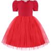 Arshiner Toddler Girls Tutu Dresses Party Formal Birthday Summer Puff Short Sleeve Tulle Little Girls Dress(Red)