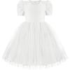 Arshiner Toddler Girls Tutu Dresses Party Formal Birthday Summer Puff Short Sleeve Tulle Little Girls Dress(White)