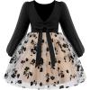 Arshiner Toddler Girls V Back Tutu Dress Tulle Puff Long Sleeve Wedding Birthday Party Fall Toddlers Dresses(Black Flower)