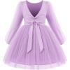Arshiner Toddler Girls V Back Tutu Dress Tulle Puff Long Sleeve Wedding Birthday Party Fall Toddlers Dresses(Lavender)