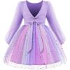 Arshiner Toddler Girls V Back Tutu Dress Tulle Puff Long Sleeve Wedding Birthday Party Fall Toddlers Dresses(Purple Rainbow)