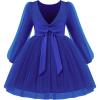 Arshiner Toddler Girls V Back Tutu Dress Tulle Puff Long Sleeve Wedding Birthday Party Fall Toddlers Dresses(Royal Blue)