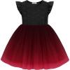 Arshiner Toddler Lace Tutu Dresses Ruffle Sleeve 3 Layers Tulle Flower Wedding Birthday Summer Little Girls Dress(Black Red Gradient)