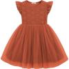 Arshiner Toddler Lace Tutu Dresses Ruffle Sleeve 3 Layers Tulle Flower Wedding Birthday Summer Little Girls Dress(Caramel)