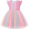 Arshiner Toddler Lace Tutu Dresses Ruffle Sleeve 3 Layers Tulle Flower Wedding Birthday Summer Little Girls Dress(Pink Rainbow)