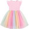 Arshiner Toddler Lace Tutu Dresses Ruffle Sleeve 3 Layers Tulle Flower Wedding Birthday Summer Little Girls Dress(Rainbow Pink)