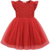 Arshiner Toddler Lace Tutu Dresses Ruffle Sleeve 3 Layers Tulle Flower Wedding Birthday Summer Little Girls Dress(Red)