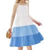 Arshiner Toddler Summer Cami Dress Boho Sundress Casual Sleeveless Dresses(Blue Splice)