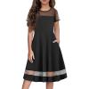Arshiner Tween Girls Dress Formal Contrast Mesh Short Sleeve A Line Party Dresses with Pockets for 5-12 Years(Black)