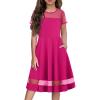 Arshiner Tween Girls Dress Formal Contrast Mesh Short Sleeve A Line Party Dresses with Pockets for 5-12 Years(Hot Pink)