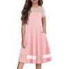 Arshiner Tween Girls Dress Formal Contrast Mesh Short Sleeve A Line Party Dresses with Pockets for 5-12 Years(Pink)