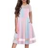 Arshiner Tween Girls Dress Formal Contrast Mesh Short Sleeve A Line Party Dresses with Pockets for 5-12 Years(Rainbow)