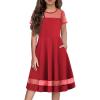 Arshiner Tween Girls Dress Formal Contrast Mesh Short Sleeve A Line Party Dresses with Pockets for 5-12 Years(Red)