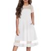 Arshiner Tween Girls Dress Formal Contrast Mesh Short Sleeve A Line Party Dresses with Pockets for 5-12 Years(White)