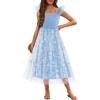 Arshiner Tween Girls Dress Ruffle Sleeve Elastic Straps Smocked A-Line Tulle Summer Long Patry Birthday Sundress(Floral Blue)