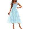 Arshiner Tween Girls Dress Ruffle Sleeve Elastic Straps Smocked A-Line Tulle Summer Long Patry Birthday Sundress(Light Blue)